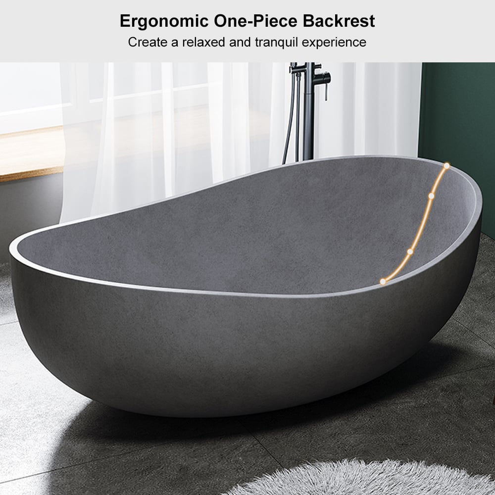63" Industrial Oval Freestanding Cement Soaking Bathtub Gray