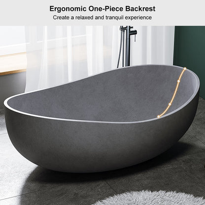 63" Industrial Oval Freestanding Cement Soaking Bathtub Gray