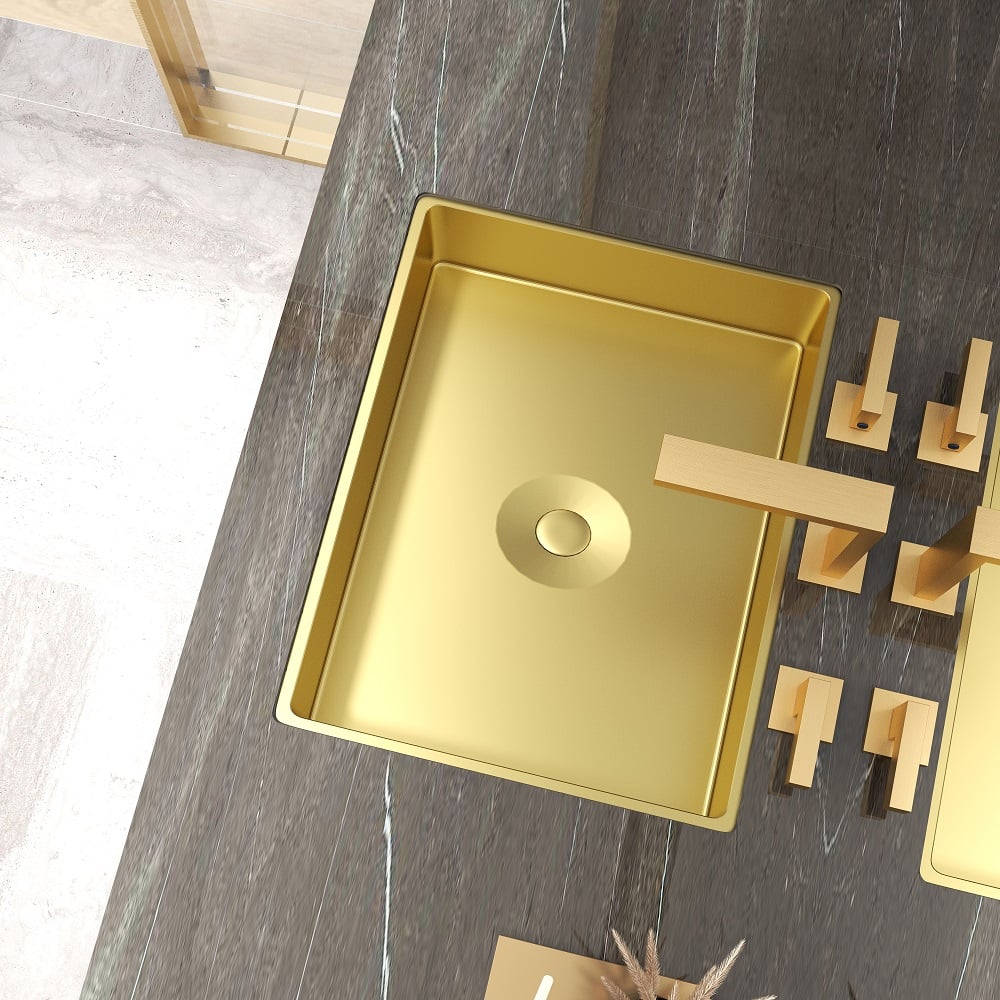 Gold Luxury Stainless Steel Rectangular Sink Undermount Bathroom Wash Sink