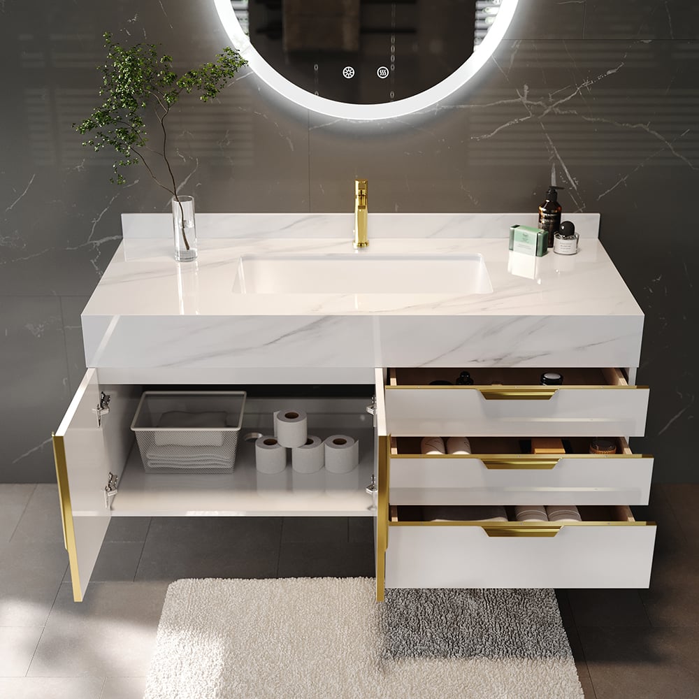 Aro 35" Floating Single Bathroom Vanity with Sink, Sintered Stone Top