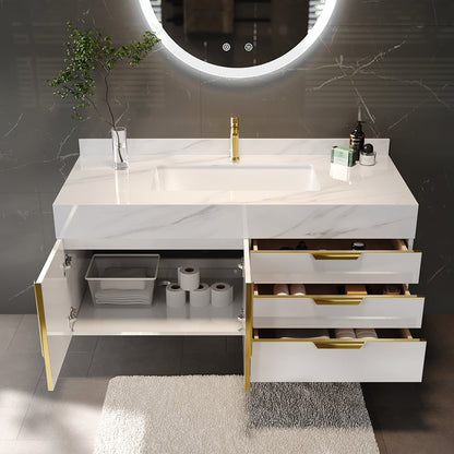 Aro 35" Floating Single Bathroom Vanity with Sink, Sintered Stone Top
