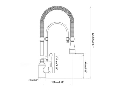 Brushed Gold High Arc Dual-Mode Pull-Down Kitchen Faucet Solid Brass Porcelain Handle