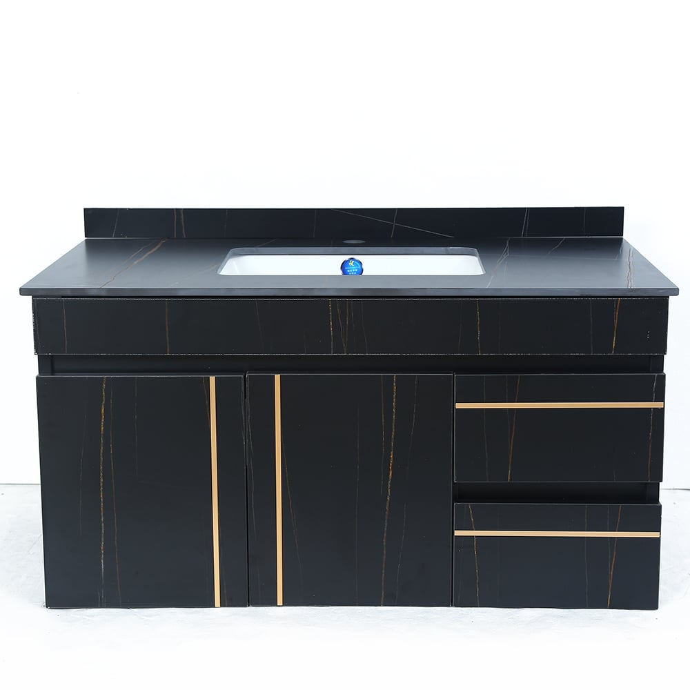 35" Floating Bathroom Vanity Faux Marble with Single Ceramic Sink Black
