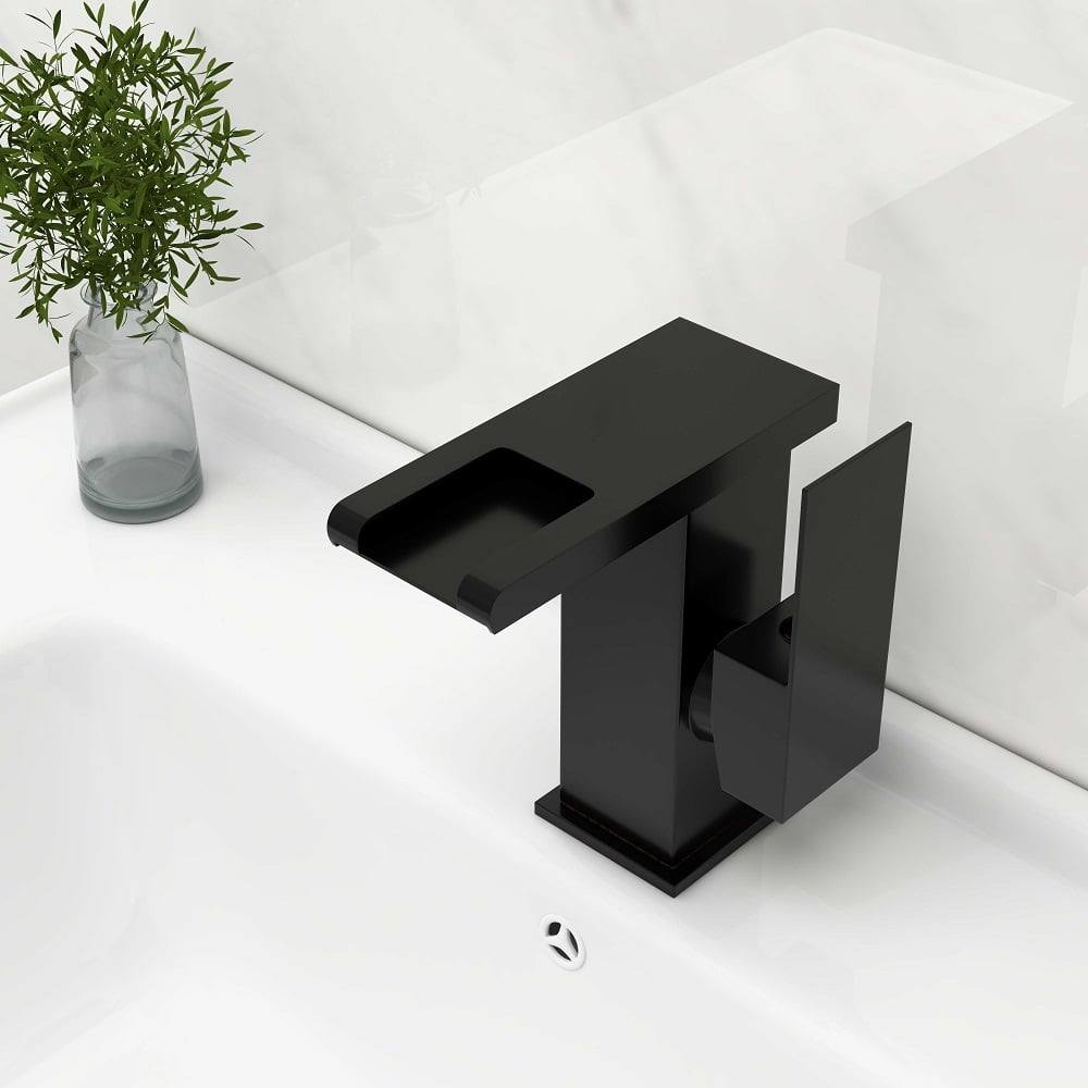 Jess Modern LED Waterfall Single Handle Brass Faucet Single Hole for Bathroom Sinks Black