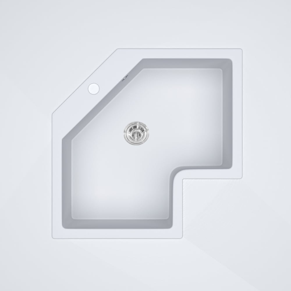Drop In Corner Irregular Kitchen Sink White 25" Quartz