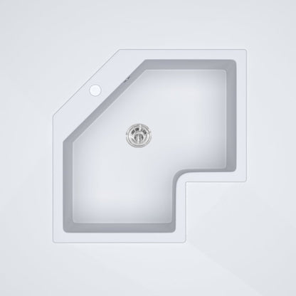 Drop In Corner Irregular Kitchen Sink White 25" Quartz