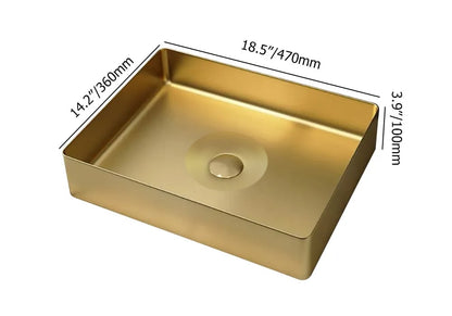 Contemporary Gold Rectangular Stainless Steel Vessel Sink Luxury Wash Sink