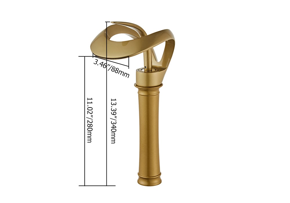 Modern Elegant Waterfall Bathroom Vessel Sink Faucet Single Handle Solid Brass in Gold