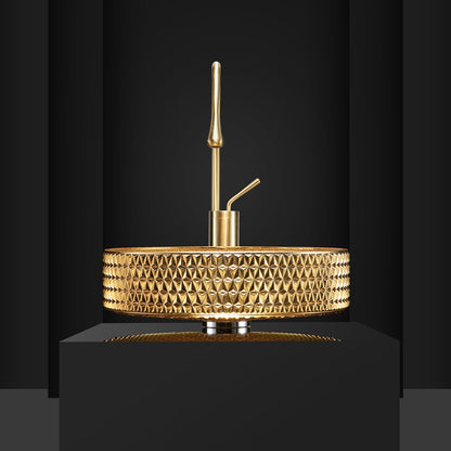 15" Modern Luxury Diamond Shaped Crystal Glass Bathroom Vessel Sink in Gold