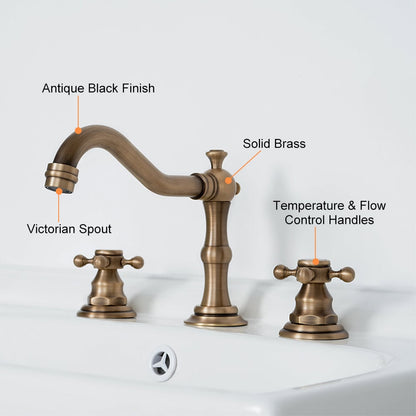 Chester Traditional Double Handle Bathroom Widespread Sink Faucet Victorian Spout