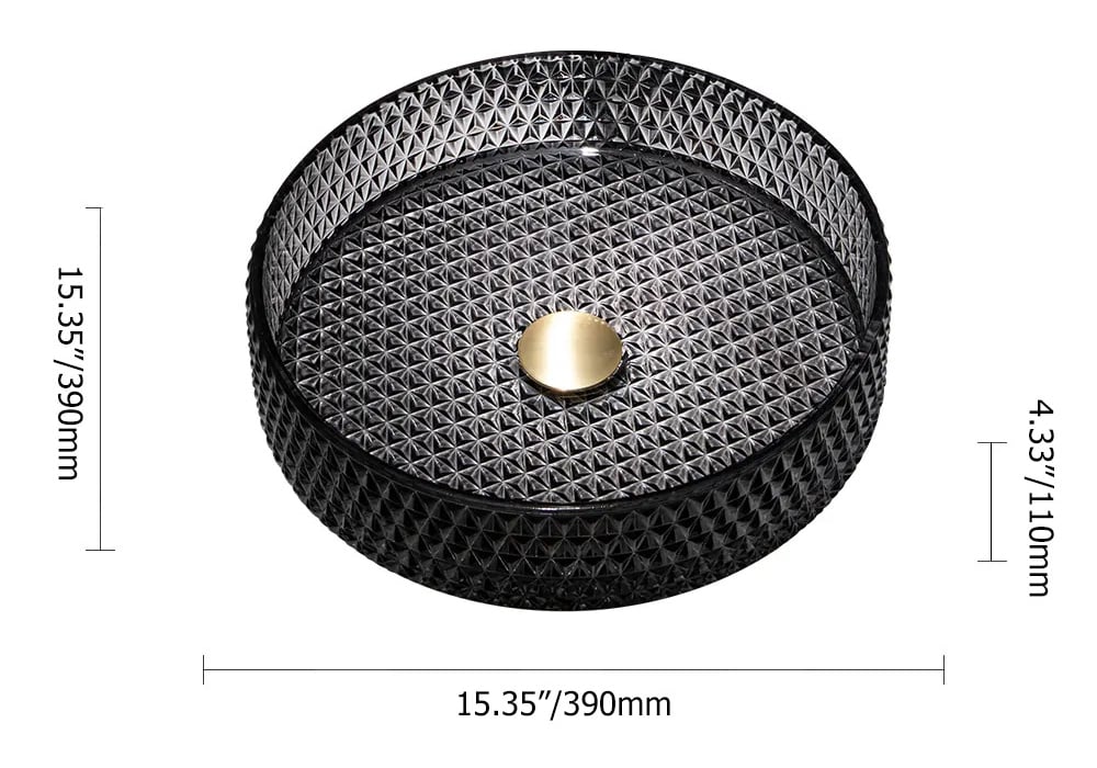 15" Vessel Transparent Diamond Shaped Crystal Glass Bathroom Wash Sink in Black