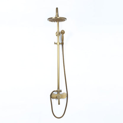Antique Brass Exposed Wall Mount Shower System with 8" Rain Shower Head and Hand Shower