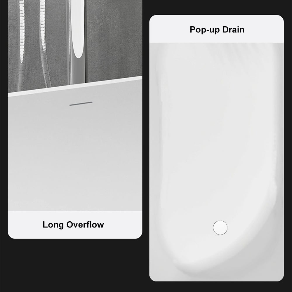 47" Japanese Modern Irregular Freestanding Stone Resin Soaking Bathtub White