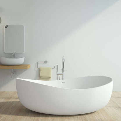 70" Modern Oval Freestanding Stone Resin Soaking Bathtub White 113.59-Gallon Capacity