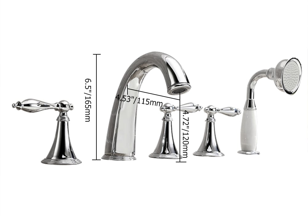 Deck Mounted Roman Bathtub Faucet with Handshower Solid Brass in Chrome