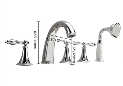 Deck Mounted Roman Bathtub Faucet with Handshower Solid Brass in Chrome