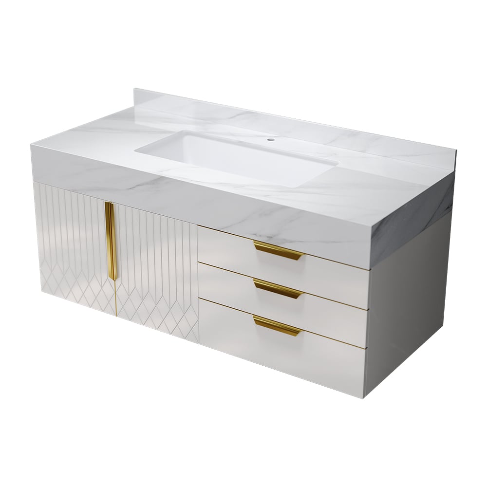 Aro 35" Floating Single Bathroom Vanity with Sink, Sintered Stone Top