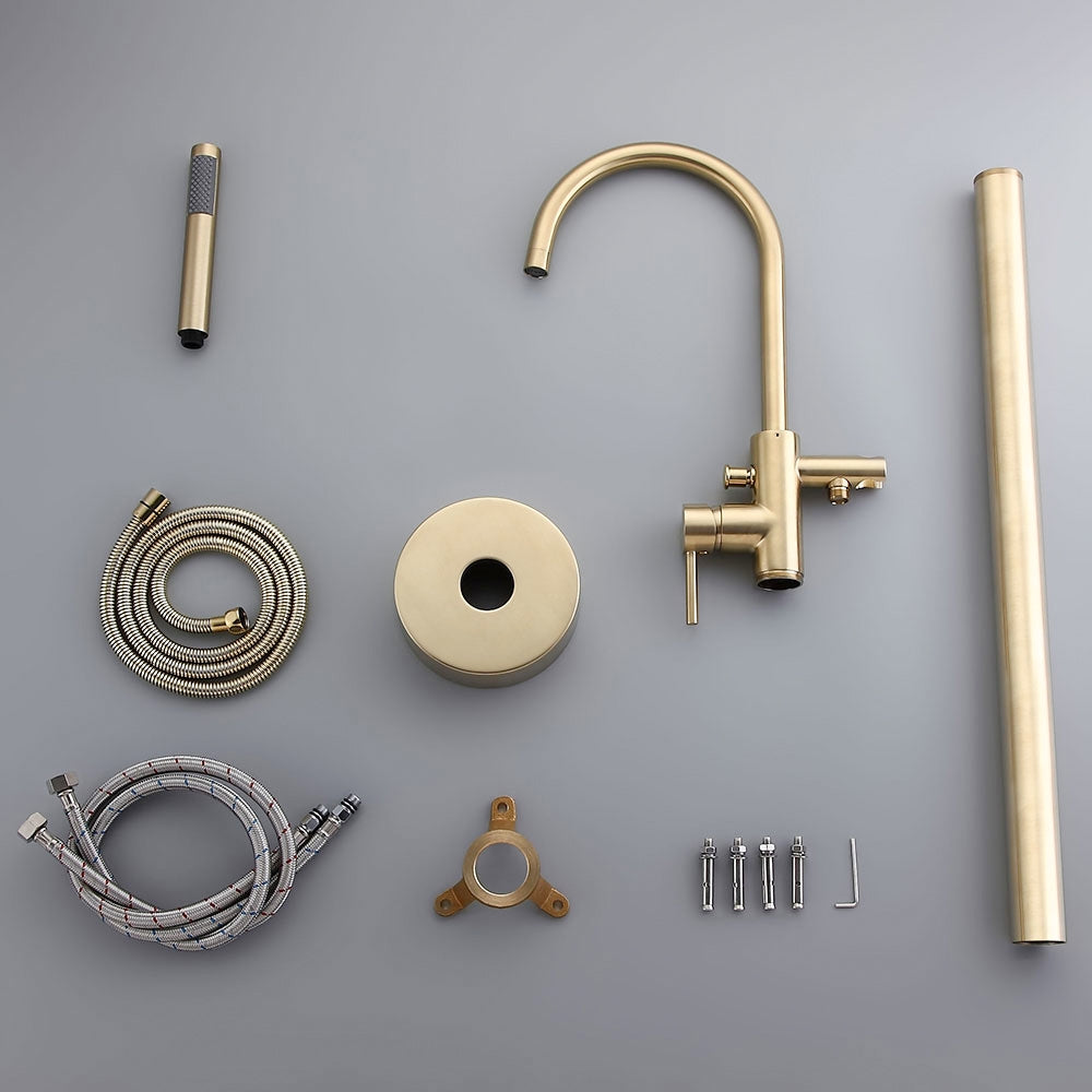 Brewst Freestanding Single Handle Tub Filler Faucet with Handshower Brass Brushed Gold