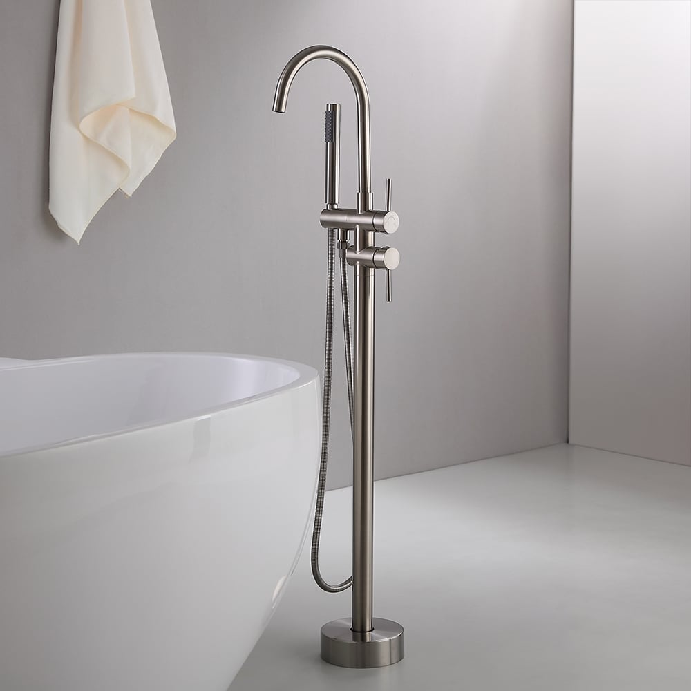 Brewst Modern Brushed Nickel Freestanding Bathtub Faucet Hand Shower Solid Brass