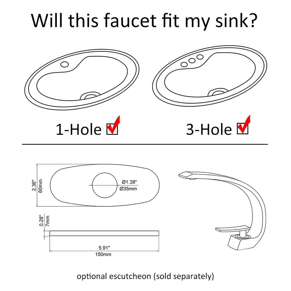 Modern Single Hole 1-Handle C-Shaped Curved Spout Bathroom Sink Faucet with Pop Up Drain in Matte Black