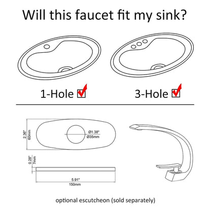 Modern Single Hole 1-Handle C-Shaped Curved Spout Bathroom Sink Faucet with Pop Up Drain in Matte Black