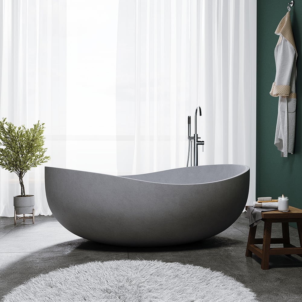 63" Industrial Oval Freestanding Cement Soaking Bathtub Gray