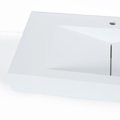 Glossy White Wall-Mount Floating Sink Solid Surface Stone Resin Bathroom V-Shaped Sink