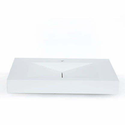 Matte White Wall-Mount Floating Sink Solid Surface Stone Resin Bathroom V-Shaped Sink