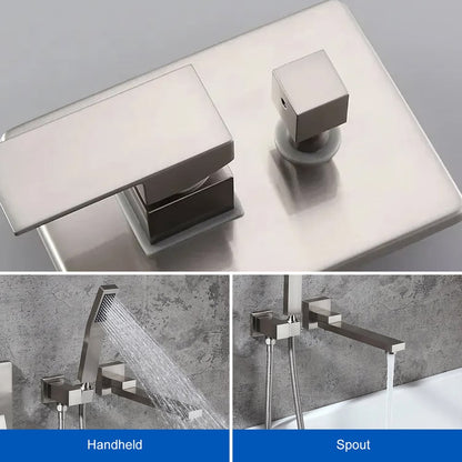 Ultramodern Brushed Nickel Wall Mounted Swirling Tub Filler Faucet with Hand Shower
