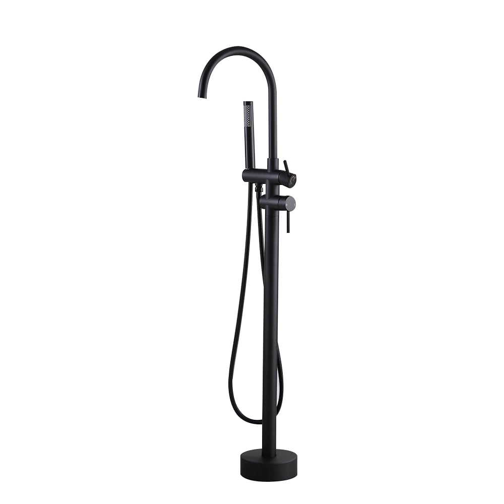 Brewst Contemporary Matte Black Gooseneck Freestanding Tub Filler Faucet