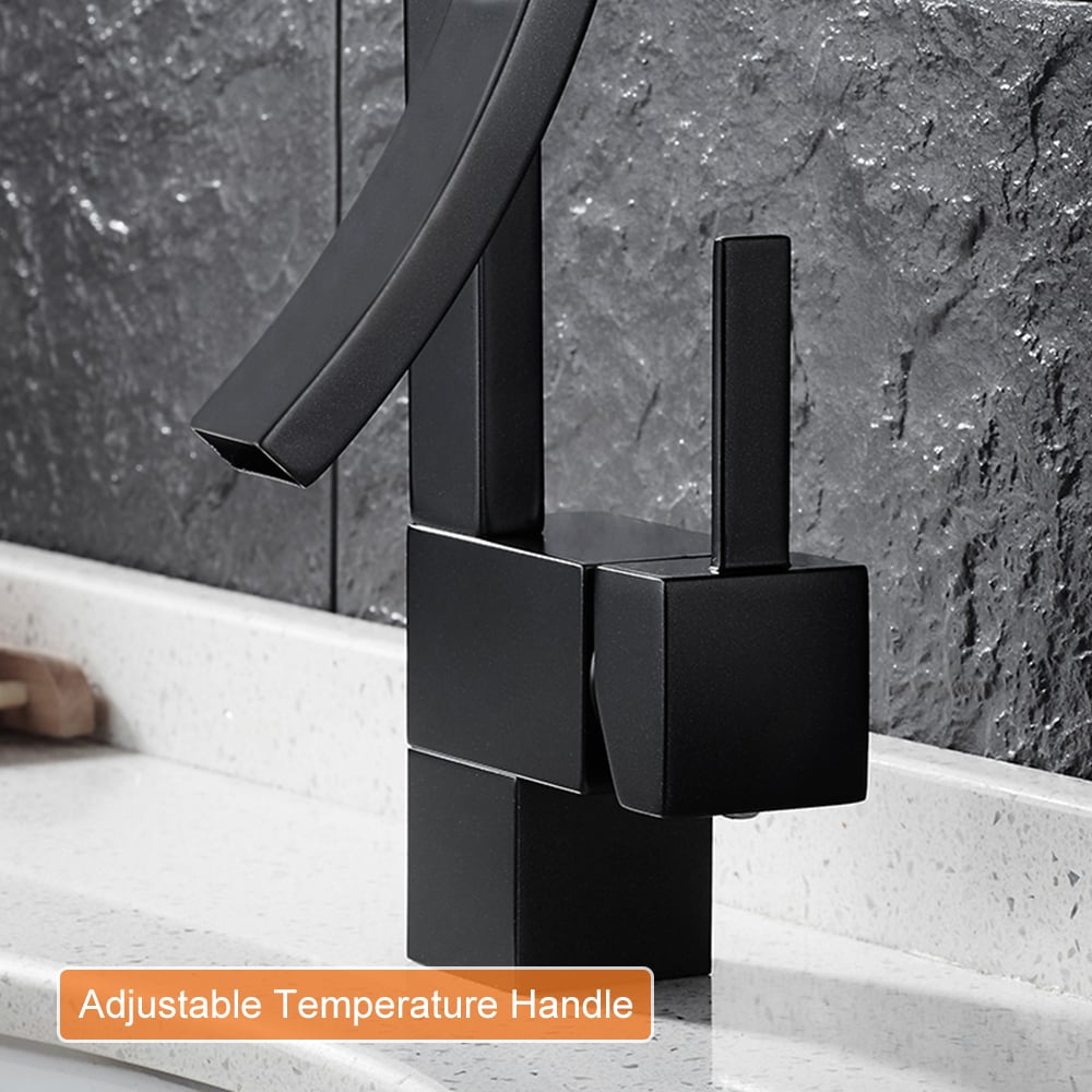 Modern Design Single Handle 1-Hole Black Bathroom Sink Faucet with Waterfall Spout Brass