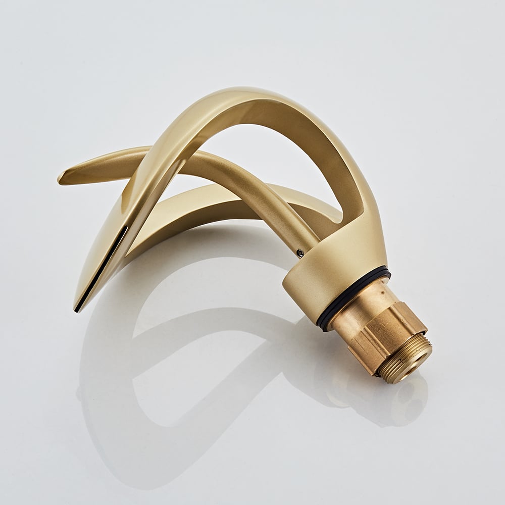 Waterfall Bathroom Sink Faucet in Gold Single Handle Solid Brass