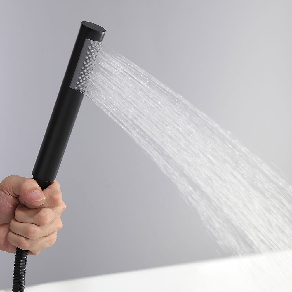 Brewst Contemporary Matte Black Gooseneck Freestanding Tub Filler Faucet