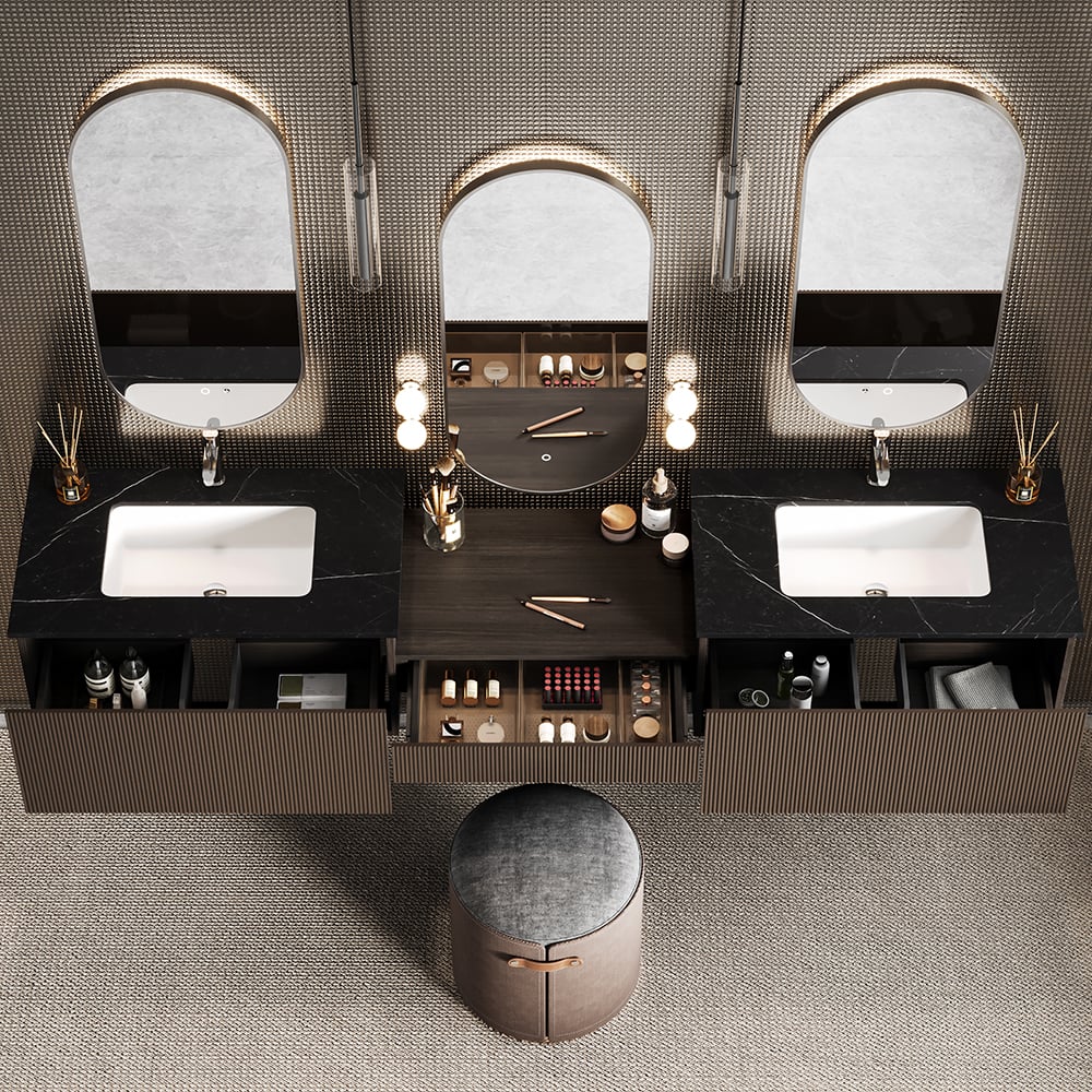 Bathroom Vanity Set 85" Modern Floating Bathroom Vanity Walnut with Double Sinks