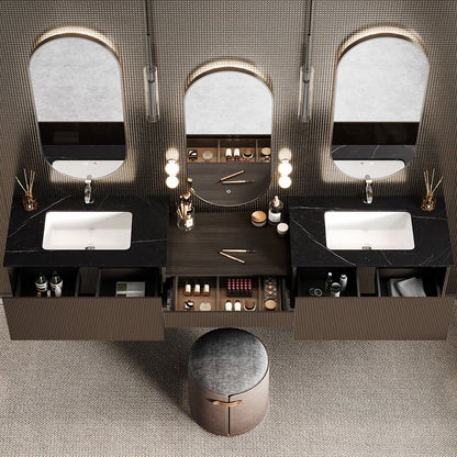 Bathroom Vanity Set 85" Modern Floating Bathroom Vanity Walnut with Double Sinks