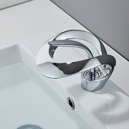 Waterfall Bathroom Sink Faucet in Chrome Single Handle Solid Brass