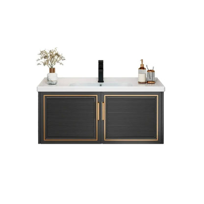 Bathroom Vanity Set 35.8" Floating Ceramic Bathroom Vanity Black with Sink
