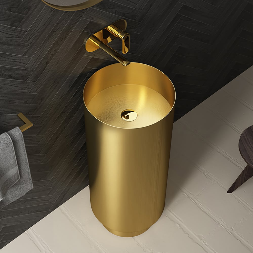 Gold Modern Luxury Round Stainless Steel Freestanding Bathroom Sink Pedestal Sink