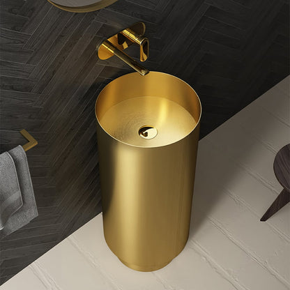 Gold Modern Luxury Round Stainless Steel Freestanding Bathroom Sink Pedestal Sink