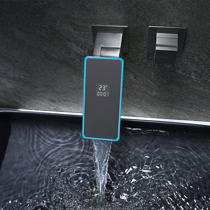 Led Digital Temperature Display Bathroom Rotating Faucet in Dark Gray