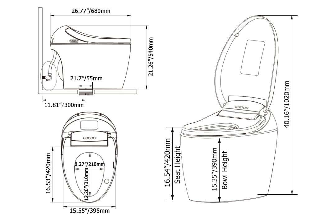 Automatic Flushing Smart Bidet Toilet with Dual Flush 1.32/1.58 GPF