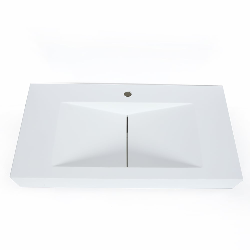 Matte White Wall-Mount Floating Sink Solid Surface Stone Resin Bathroom V-Shaped Sink