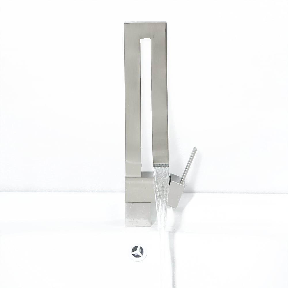 Modern Single Handle 1-Hole Brushed Nickel Bathroom Sink Faucet Waterfall Spout Brass