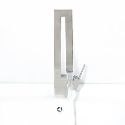 Modern Single Handle 1-Hole Brushed Nickel Bathroom Sink Faucet Waterfall Spout Brass