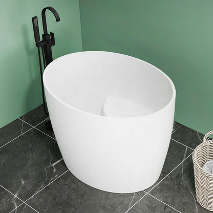 39.37" Modern Deep Oval Freestanding Stone Resin Soaking Bathtub White