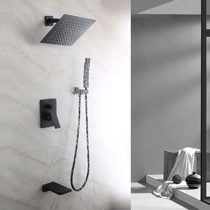 Wall Mount 10" Rainshower Hand Shower & Tub Spout Shower System in Matte Black