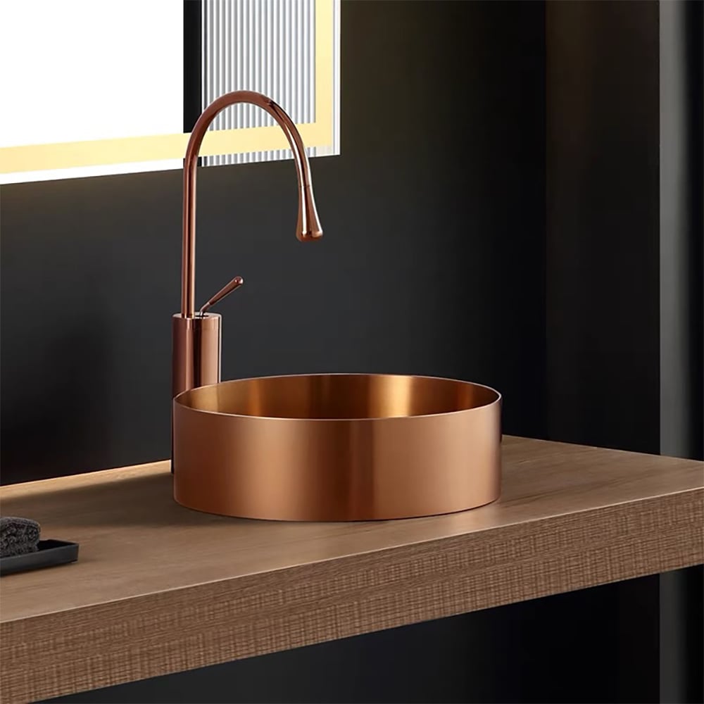 Contemporary Rose Gold Round Stainless Steel Vessel Sink Luxury Wash Sink
