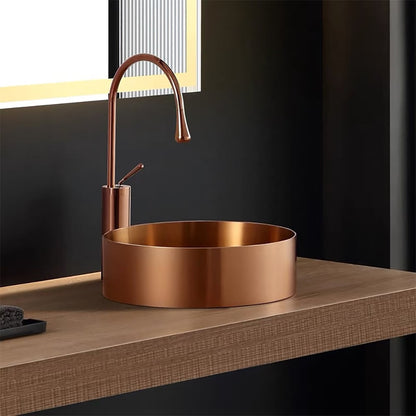 Contemporary Rose Gold Round Stainless Steel Vessel Sink Luxury Wash Sink