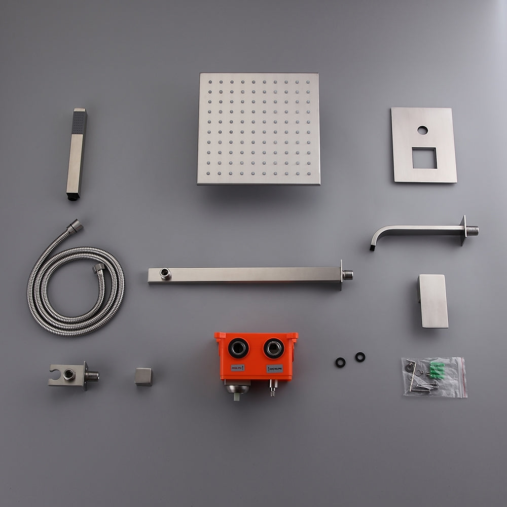 Dree LED Brushed Nickel Shower Set 10" with Hand Shower & Tub Spout Shower Combo Set