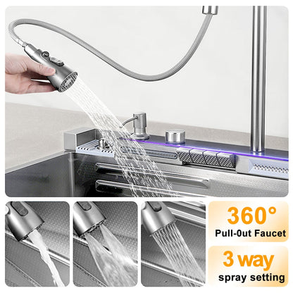 29" Drop-in Workstation Kitchen Sink with Faucet Single Bowl Stainless Steel
